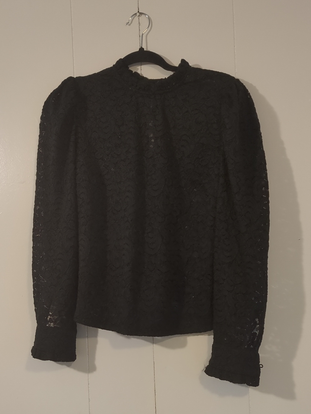 Treasure & Bond Black Lace Mock-Neck Long Sleeve Blouse